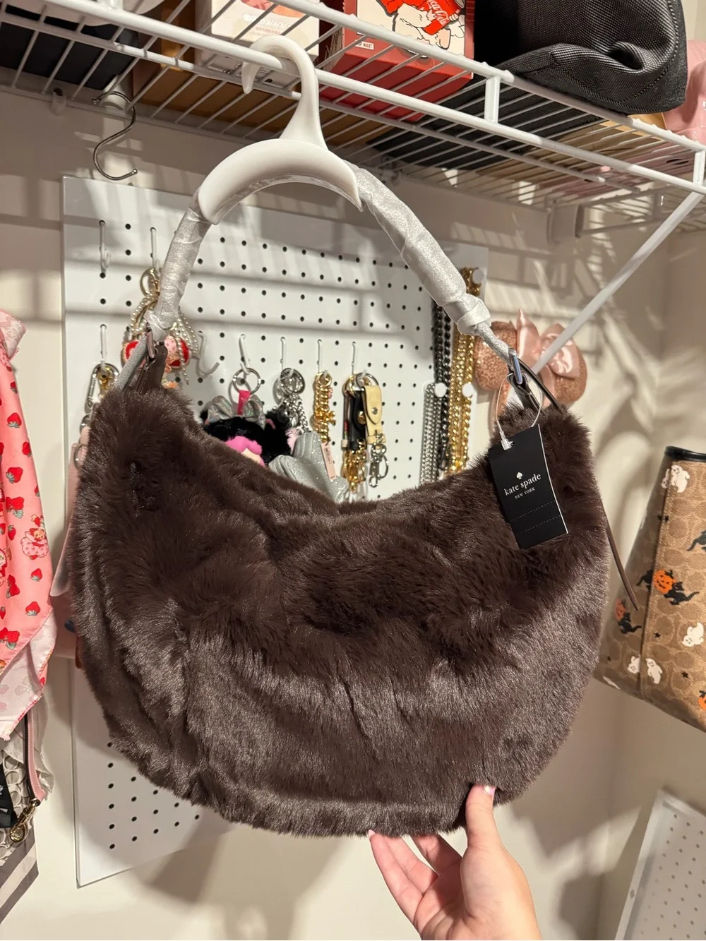 kate spade Faux Fur Shoulder Bag in Dark Brown